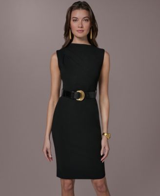 Women's Mock Neck Belted Sheath Dress