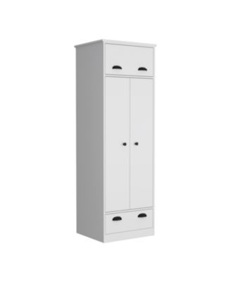 Armoire with 1 Drawer 1 Hinged Drawer Handles Double Door Cabinet and Hanging Rod for Bedroom Storage