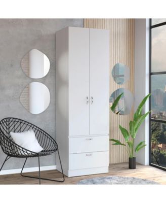 76 Inch High Armoire Wardrobe Closet with 2 Drawers Double Door Cabinet Shelf and Hanging Rod Bedroom Storage Organizer