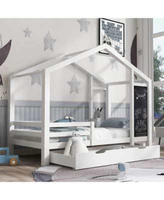 House Bed with 335x16 Inch Blackboard Multiple Drawers and Two Assembly Options