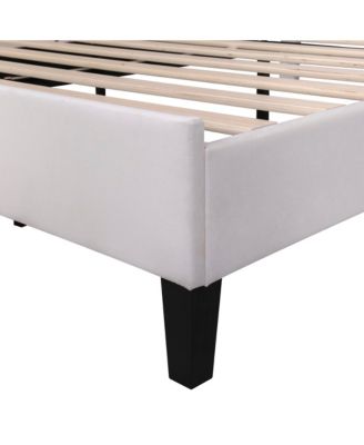 Upholstered Platform Bed Flower Pattern Velvet Headboard No Box Spring Needed