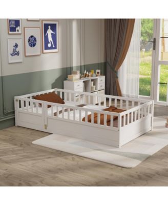 Montessori Wood Floor Bed High Security Barrier Door
