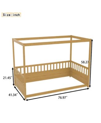  Wooden Canopy Floor Bed With Guardrails Four Poster Design For Kids