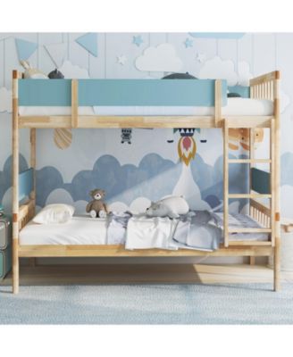 Twin Over Twin Bunk Bed with Ladder and Full Guardrails