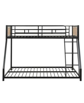 Metal Bunk Bed Twin Over Full with Guardrails and Ramp Ladder