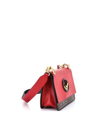 Medium Kan I F Shoulder Bag Leather with Zucca Embossed Detail