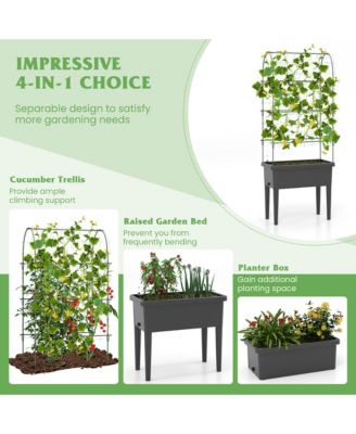 Raised Garden Bed w/ Trellis Water Level Observer Drainage Holes Climbing Net
