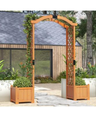 Wooden Garden Arbor w/ 2 Planter Boxes Drainage 6 FT Solid Wood Arbour Trellis