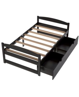 Espresso Wood Platform Bed with Two Storage Drawers Space Saving Design for Bedroom