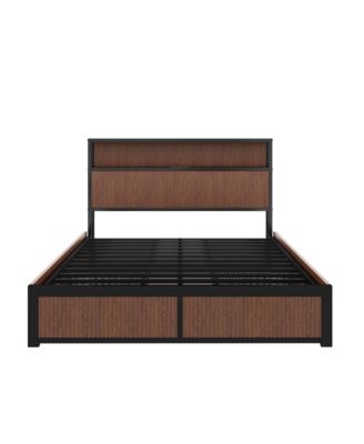 Wooden Platform Bed With Multiple Drawers Storage Socket Wood