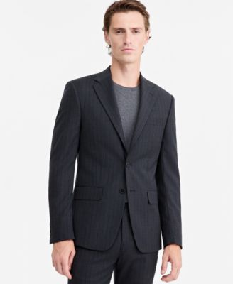 Mens Slim-Fit Wool-Blend Pinstripe Suit Jacket 