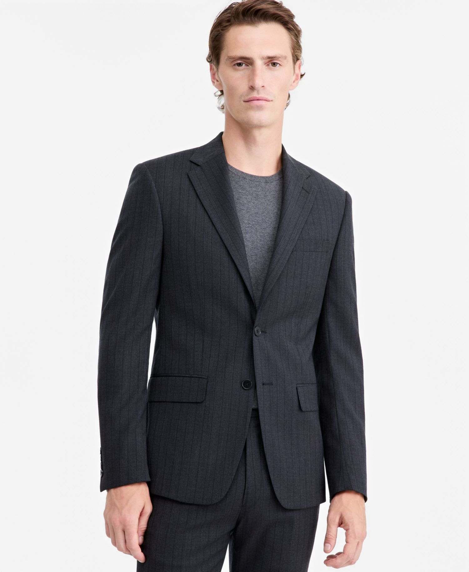 Mens Slim-Fit Wool-Blend Pinstripe Suit Jacket
