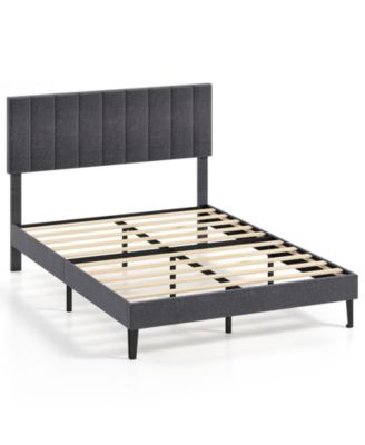 Velvet Upholstered Platform Bed with Adjustable Headboard