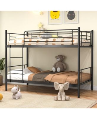 Metal Bunk Bed with Ladder and Full Length Safety Guardrails