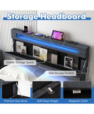 Bed Frame with Storage Headboard and Wooden Slat Support