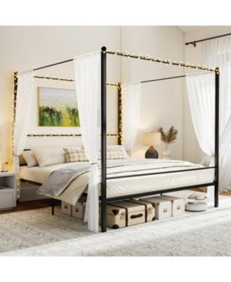 Metal Canopy Bed Frame with Durable Slat Support