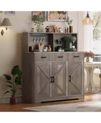 Farmhouse Sideboard Buffet with Microwave Stand,Varied Storage with Drawers and Cabinets