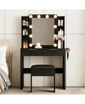 Makeup Vanity Desk with 10 Hollywood Bulbs Flawless Lighting and Storage Shelves for Hollywood Style