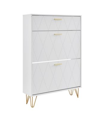 Shoe Cabinet - Freestanding Shoe Storage Organizer with 3 Flip Drawers and Alloy Handles for Entryway, Hallway