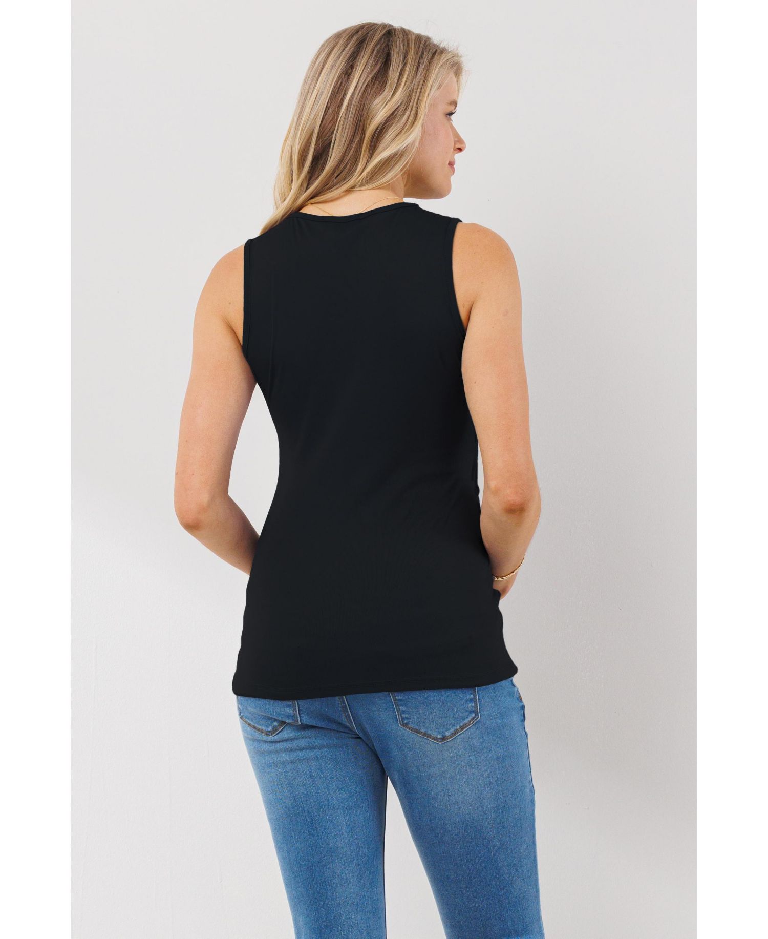 Maternity Sleeveless Ruched V-Neck Wrap Nursing Tank Top