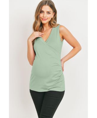 Maternity Sleeveless Ruched V-Neck Wrap Nursing Tank Top