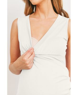 Maternity Sleeveless Ruched V-Neck Wrap Nursing Tank Top