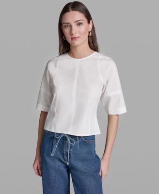 Women's Short-Sleeve Crewneck Crinkle Top