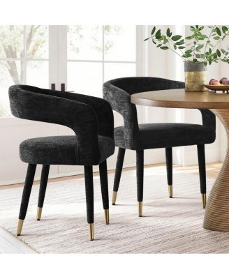 Chenille Upholstered Dining Armchairs Set of 2 with Curved Back