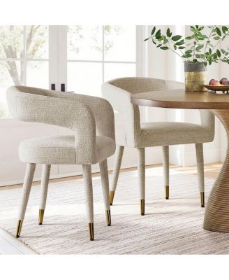 Chenille Upholstered Dining Armchairs Set of 2 with Curved Back