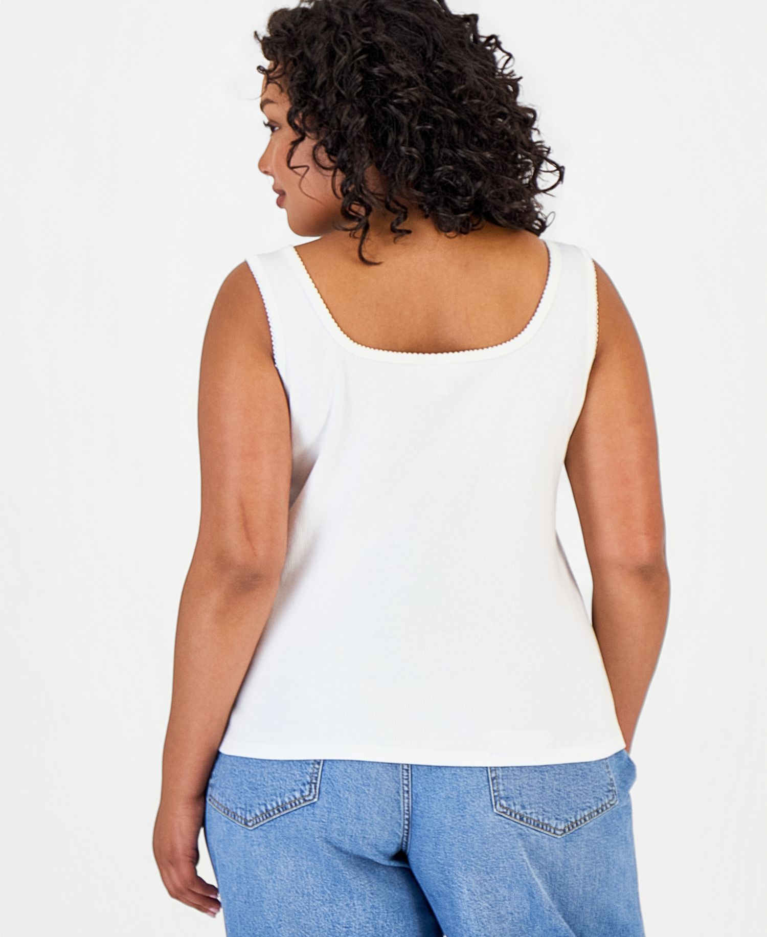 Women's Button-Down Contrast-Stitch Rib Tank Top