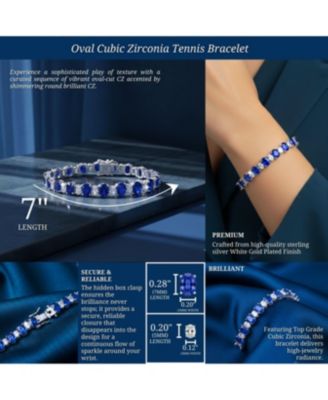 Elegant White Gold Plated Oval Cubic Zirconia Tennis Bracelet