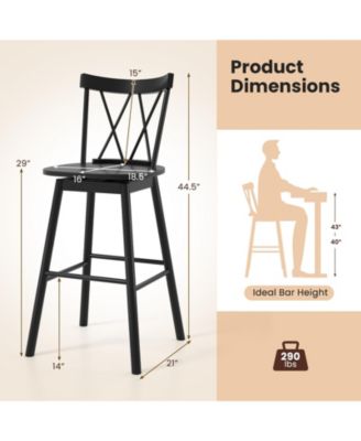 Windsor Bar Stool Set of 2 29'' Swivel Rubber Wood Dining Chairs Spacious Seat