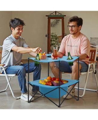 Folding Camping Table, 600D Waterproof Oxford Top with 4 Cup Holders, Carry Bag