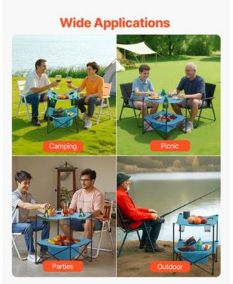 Folding Camping Table, 600D Waterproof Oxford Top with 4 Cup Holders, Carry Bag