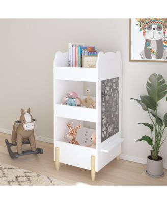 Bear Shaped Wooden Bookcase, Kids Book Display Shelf with Chalkboard Side and 3-Tier Storage for Playroom, Bedroom, Kindergarten