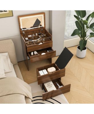 3 in 1 Vanity Desk with Lighted Mirror and Stool Flip Top Makeup Dressing Table Compact Storage for Bedroom