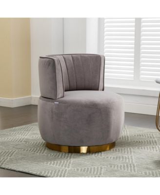 Velvet Swivel Barrel Chair - Modern Upholstered Accent Chair, Round Armchairs with Gold Base for Living Room, Bedroom