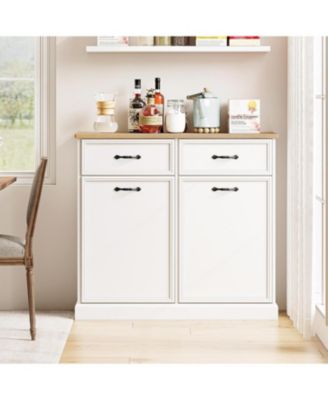 Trash Cabinet Tilt Out, Hidden Trash Storage Cabinet 10 gal, Freestanding White Garbage Can Cabinet for Kitchen Dining Living