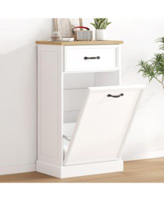 Trash Cabinet Tilt Out, Hidden Trash Storage Cabinet 10 gal, Freestanding White Garbage Can Cabinet for Kitchen Dining Living