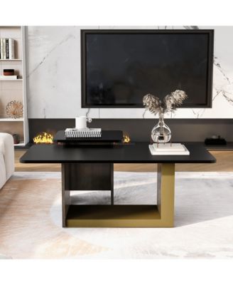 Nesting Coffee Tables Set of 2, Small Square Coffee End Table, Wood Look Center Table with Metal Frame for Living Room.