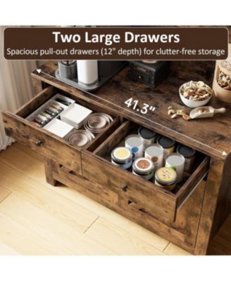 Kitchen Cabinet with Microwave Stand & Drawers, Large Storage Hutch with Adjustable Shelves, Freestanding Coffee Bar Station for Kitchen