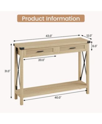 Farmhouse Entryway Console Table with Rattan Drawers, Sofa Table with Storage for Living Room, Hallway, Entryway