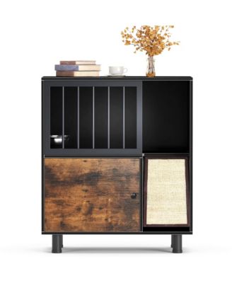 Black Vintage Cat Feeding Station – Locker with Storage & Built-in Cat Scratching Board