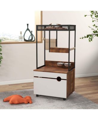Cat Litter Box Enclosure with Cat Tree Tower – 2-in-1 Hidden Cat Furniture Cabinet