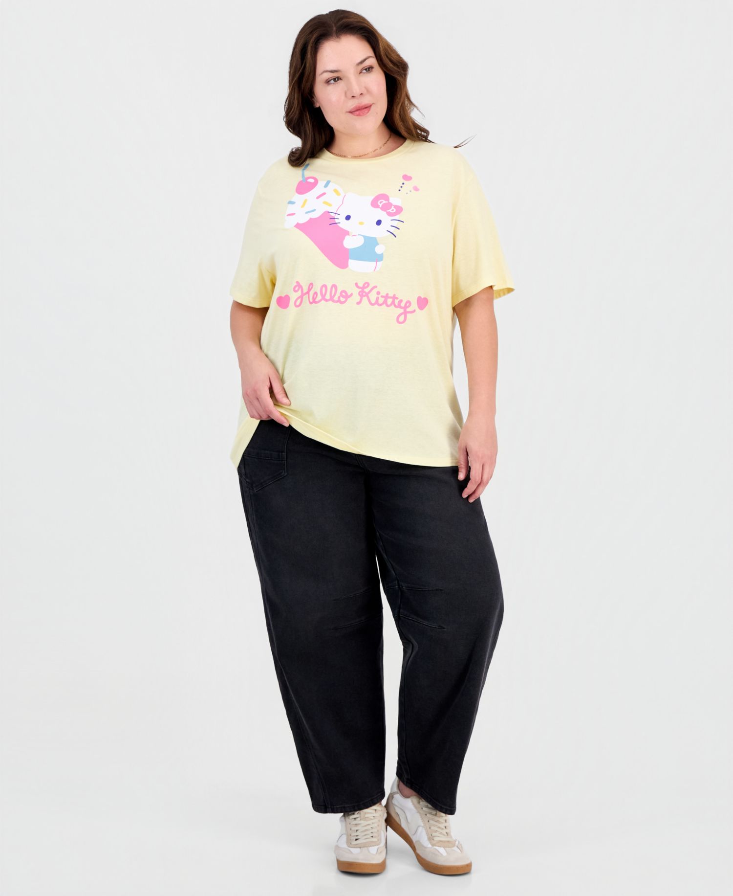 Plus Size Hello Kitty Ice Cream Retro Cotton-Blend Short-Sleeve Crewneck T-Shirt