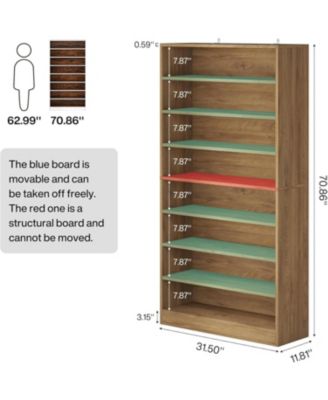 Tall Shoe Cabinet, 9 Tiers 40-45 Pairs Wood Freestanding Shoe Storage Cabinet
