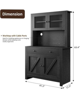 Kitchen Cabinet with Microwave Stand & Drawers, Large Storage Hutch with Adjustable Shelves, Freestanding Coffee Bar Station for Kitchen