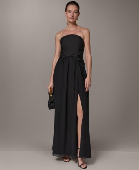 Женские платья Donna Karan New York Women's Strapless Chiffon Fit & Flare Gown Dress with Front-Twist