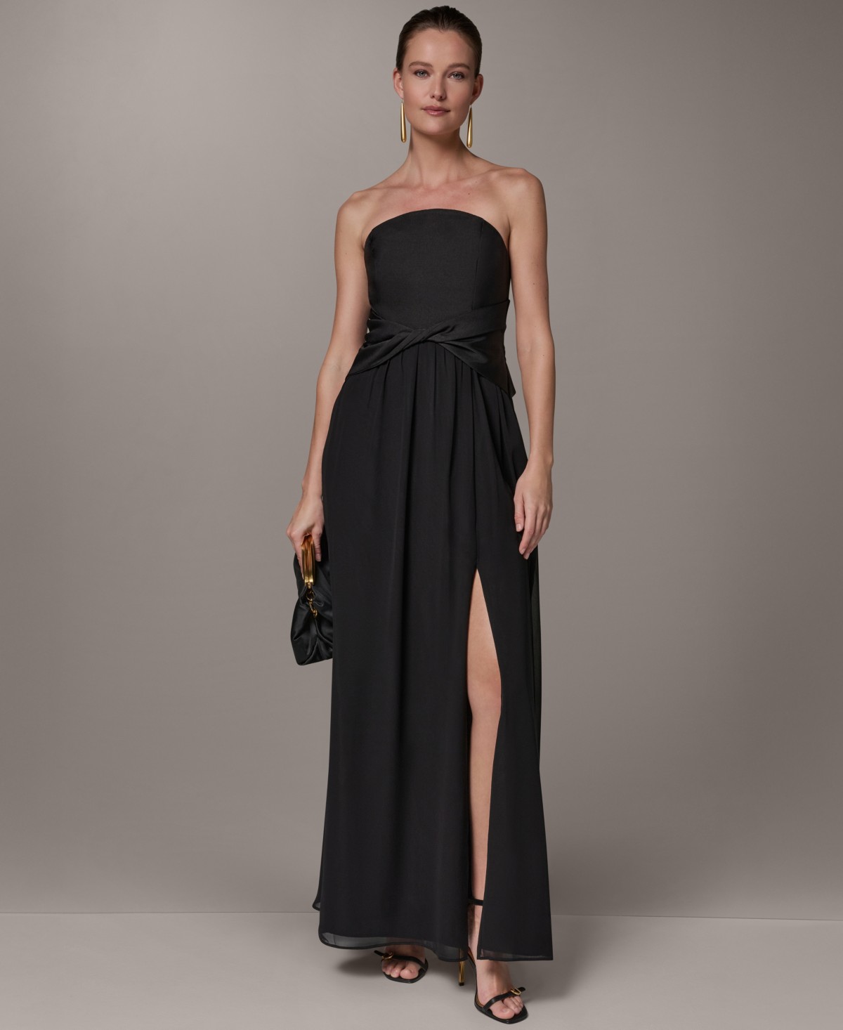 Женские платья Donna Karan New York Women's Strapless Chiffon Fit & Flare Gown Dress with Front-Twist — фото 1