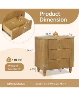 Elegant Modern Wooden Nightstand with 3 Drawers Natural Finish Bedside Table for Bedroom Living Room